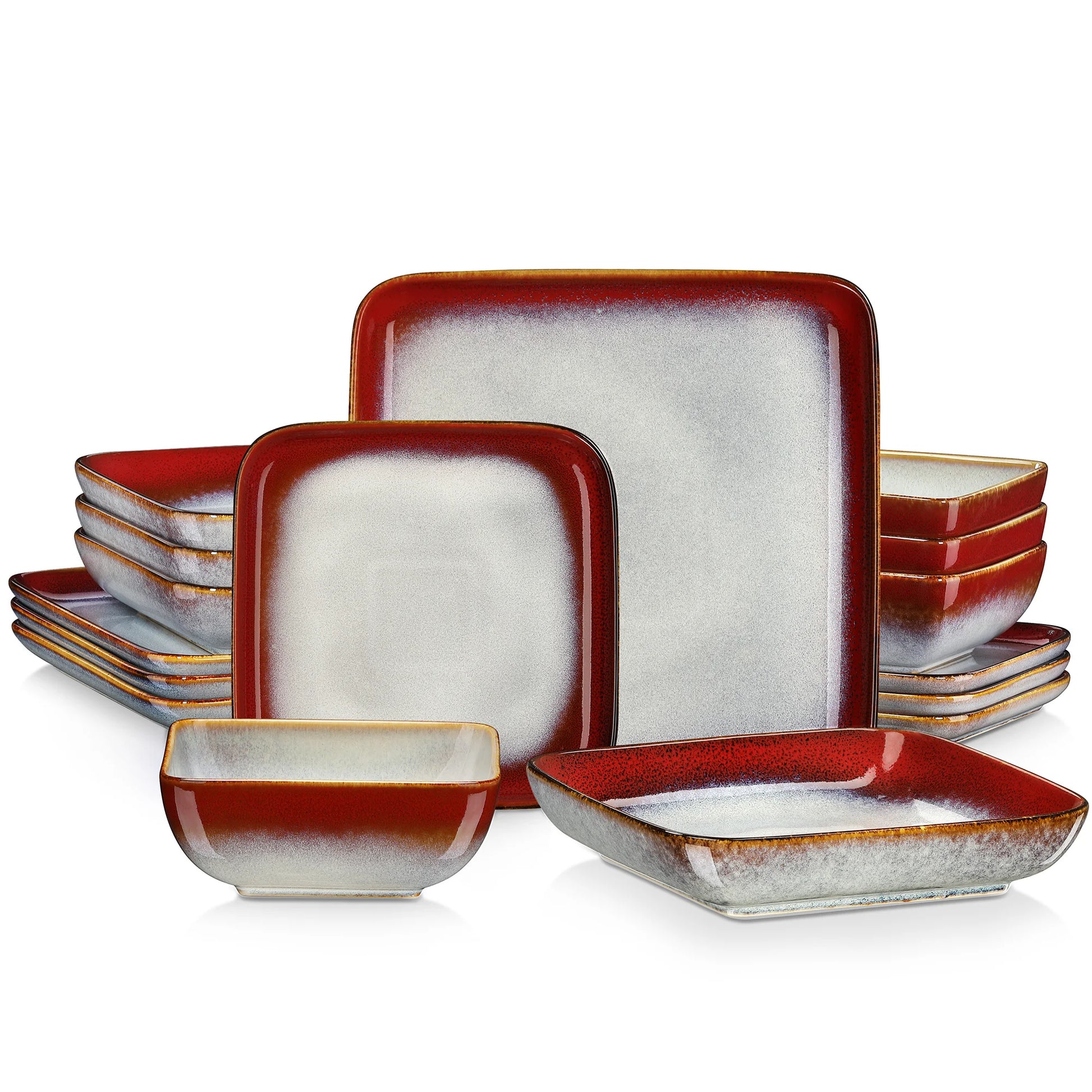 Green Square Kiln Change Glaze Dinner Set – 16 Piece Ceramic Tableware for 4 - Ceramic Hues